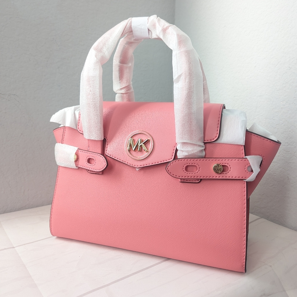 MICHAEL KORS CARMEN MEDIUM FLAP SATCHEL SHOULDER CROSSBODY BAG TEA ROSE - Picture 3 of 5